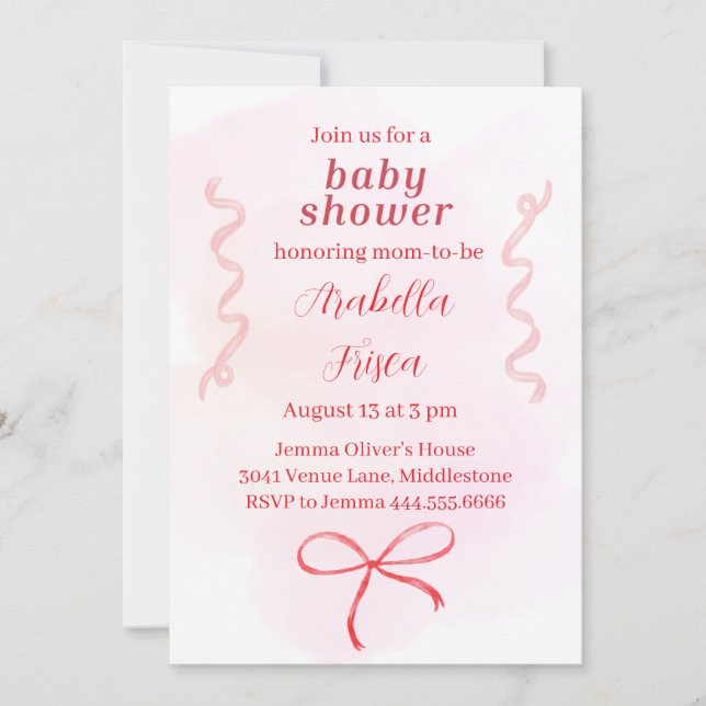 Editable Coquette Babydusche Einladung 1 (Vorderseite)