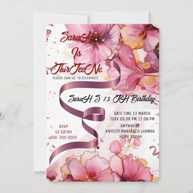 Editable Coquette Pink Bow Birthday Einladung, Pi Einladung (Vorderseite)