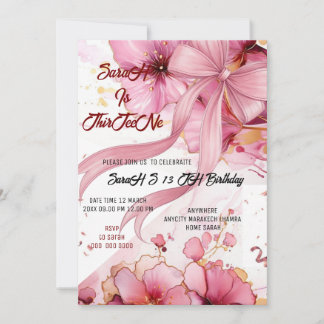 Editable Coquette Pink Bow Birthday Invitation, Pi Einladung