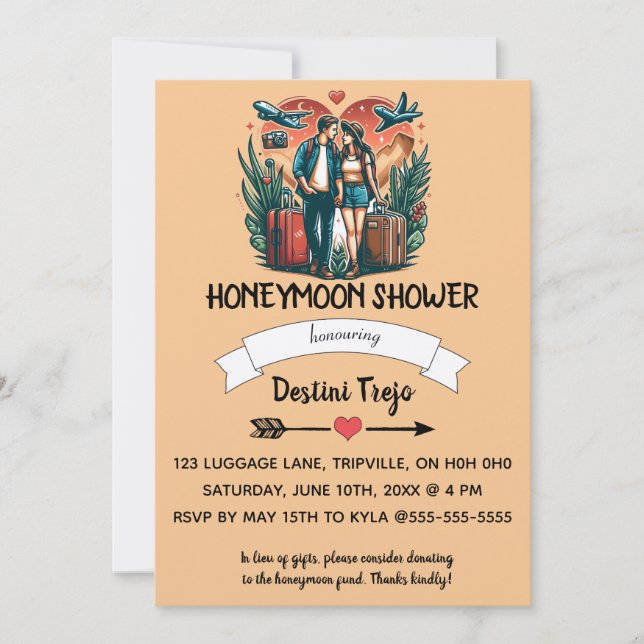 Editable Couple Honeymoon Dusche Einladung (Vorderseite)