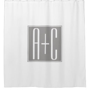 Editable Couples Initials Weiß & Grau Duschvorhang
