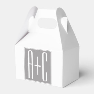 Editable Couples Initials Weiß & Grau Geschenkschachtel