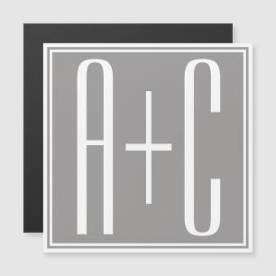 Editable Couples Initials Weiß & Grau Magneteinladung
