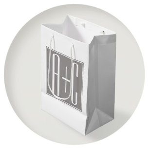 Editable Couples Initials   Weiß & Grau Mittlere Geschenktüte