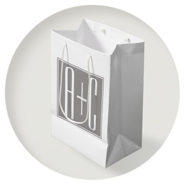 Editable Couples Initials | Weiß & Grau Mittlere Geschenktüte (Von Creator hochgeladen)
