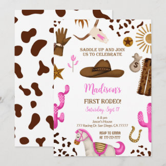 Editable Cowgirl Birthday Einladung