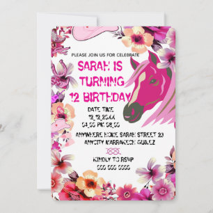 Editable Cowgirl Birthday Einladung Template, Gir