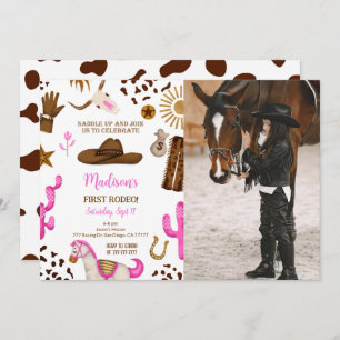 Editable Cowgirl Birthday Foto Einladung