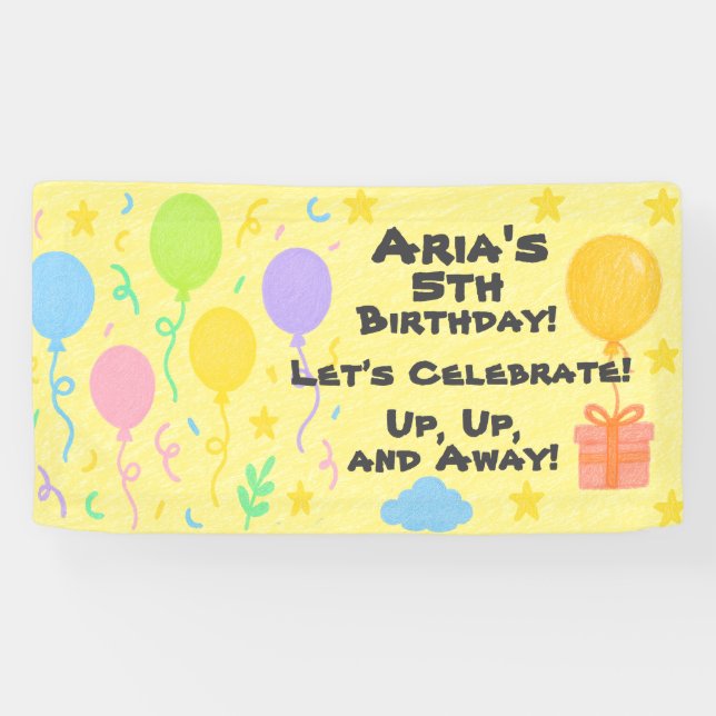 Editable Crayon Style - Balloon Bash Birthday Banner (Horizontal)
