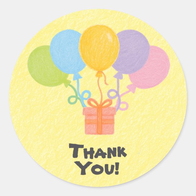 Editable Crayon Style – Balloon Bash Birthday Runder Aufkleber (Vorderseite)