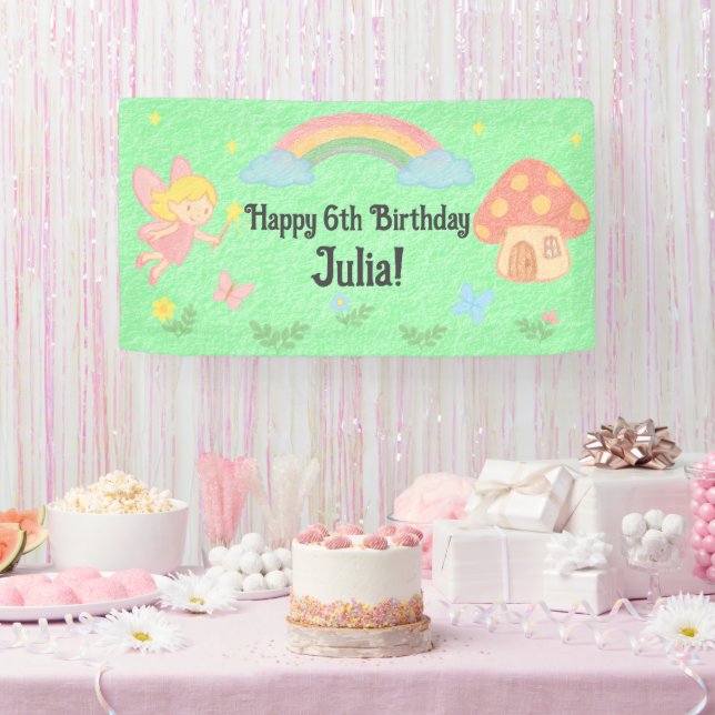 Editable Crayon Style - Fairy Mushroom Forest Banner (Party)