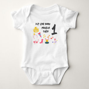 Editable Crayon Style - Pop Star Diva Birthday Baby Strampler