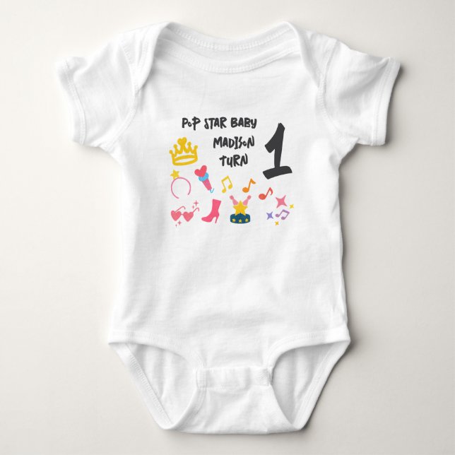 Editable Crayon Style - Pop Star Diva Birthday Baby Strampler (Vorderseite)