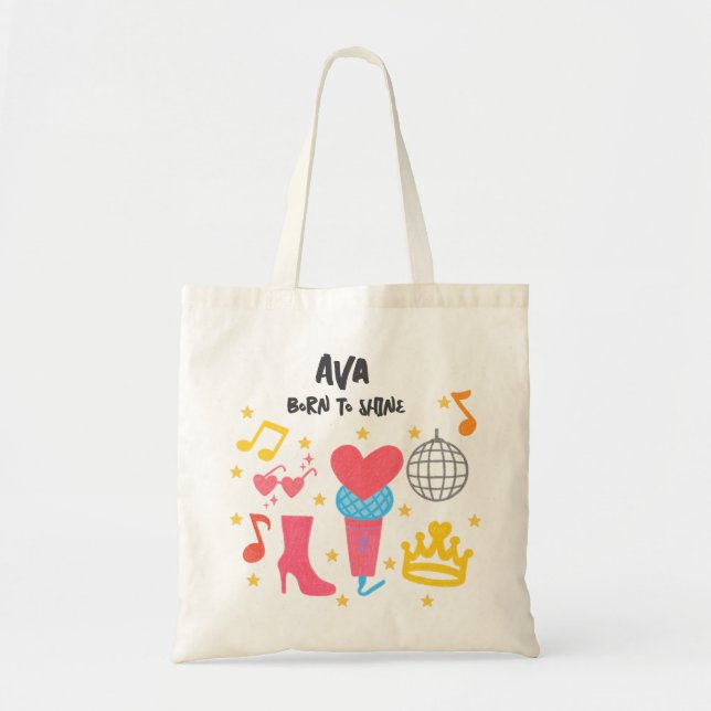 Editable Crayon Style - Pop Star Diva Birthday Tragetasche (Vorne)