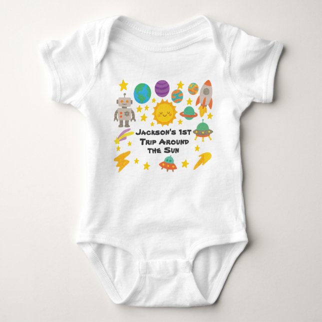 Editable Crayon Style – Trip-Around-the-Sun  Baby Strampler (Vorderseite)