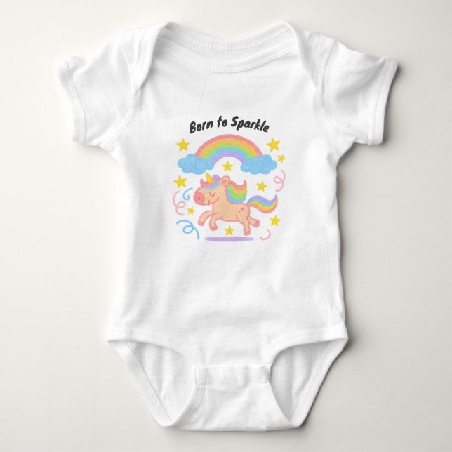 Editable Crayon Style – Unicorn Dream Sparkle Baby Strampler (Vorderseite)
