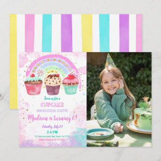 Editable Cupcake Geburtstags-Foto Einladung