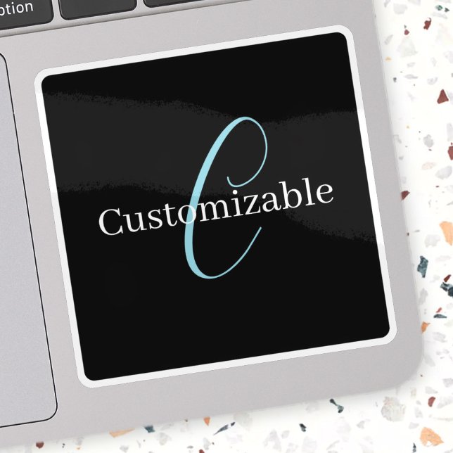 Editable Curry Script Monogram Black White Aufkleber (Von Creator hochgeladen)