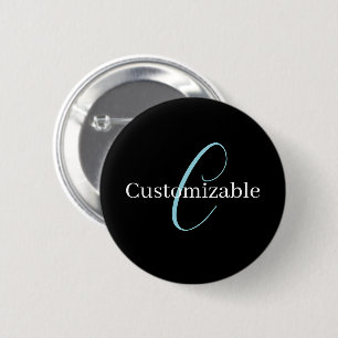 Editable Curry Script Monogram Black White Button