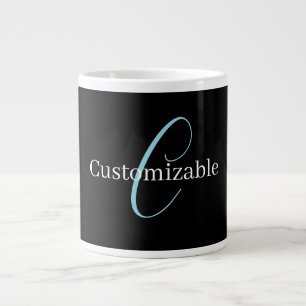 Editable Curry Script Monogram Black White Jumbo-Tasse