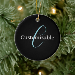 Editable Curry Script Monogram Black White Keramik Ornament