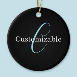 Editable Curry Script Monogram Black White Keramik Ornament