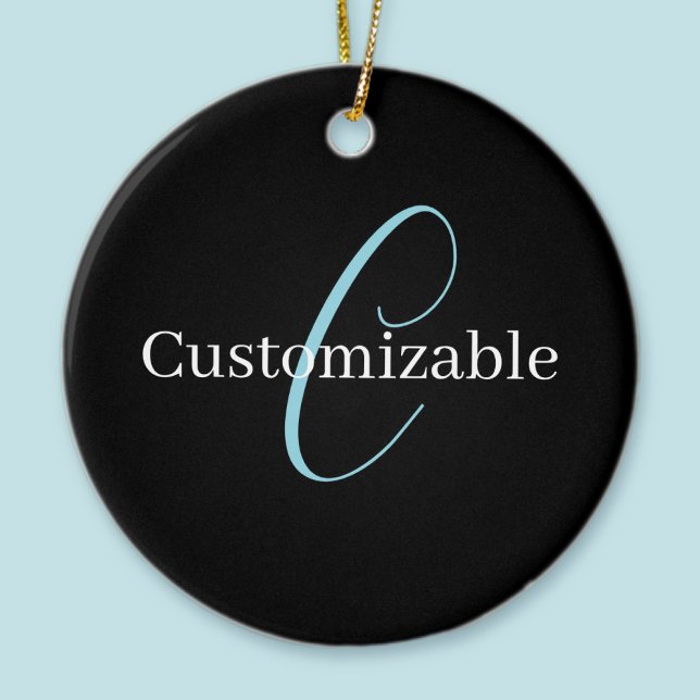 Editable Curry Script Monogram Black White Keramik Ornament (Von Creator hochgeladen)