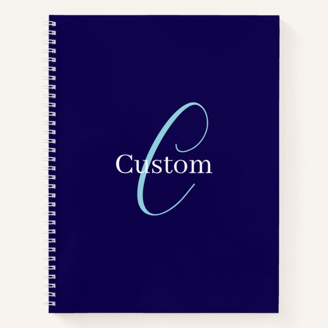 Editable Cursive Script Monogram Purplish Blue Notizbuch (Vorderseite)