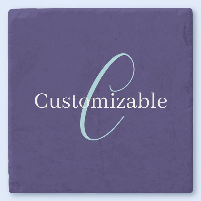 Editable Cursive Script Monogram Purplish Blue Steinuntersetzer (Von Creator hochgeladen)