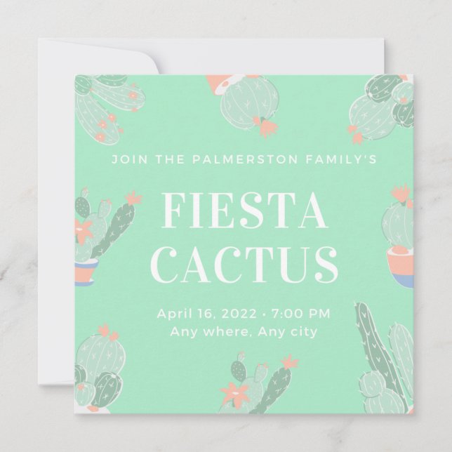 Editable Custom Fiesta Cactus succulent Einladung (Vorderseite)