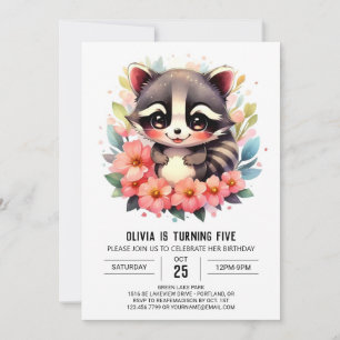 Editable Custom Raccoon Girl Birthday Einladung