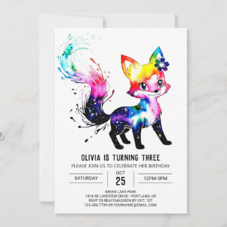 Editable Cute Fox Digital Girl Birthday Einladung