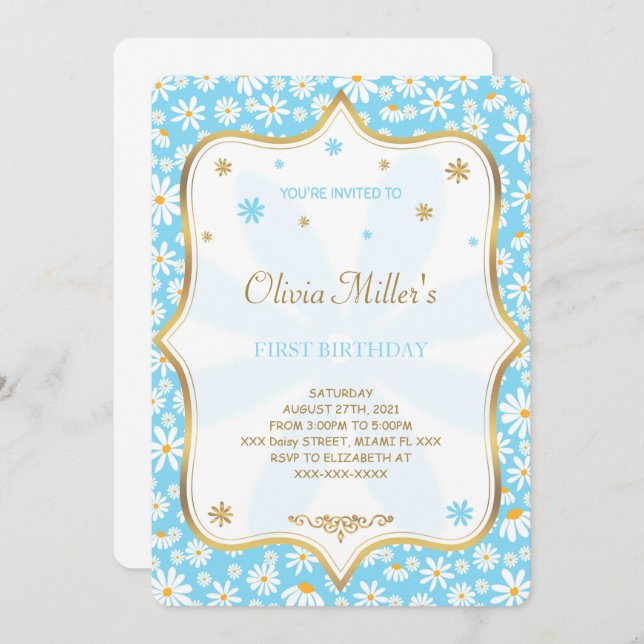 Editable Daisy Birthday Einladung (Vorne/Hinten)