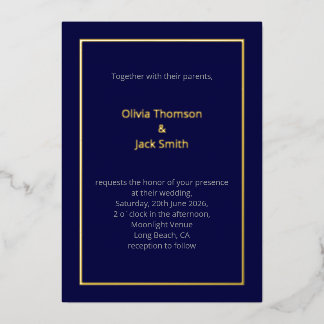 Editable Dark Blue Gold Wedding Foil Invitation Folieneinladung