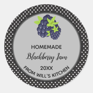 Editable Dark Polka Dots BlackBerry Jam Labels Runder Aufkleber