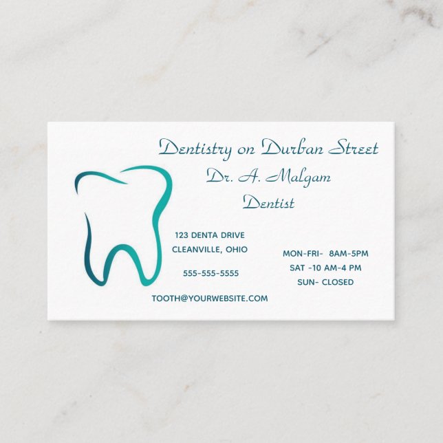 Editable Dentistry on Durban Street Tooth Visitenkarte (Vorderseite)