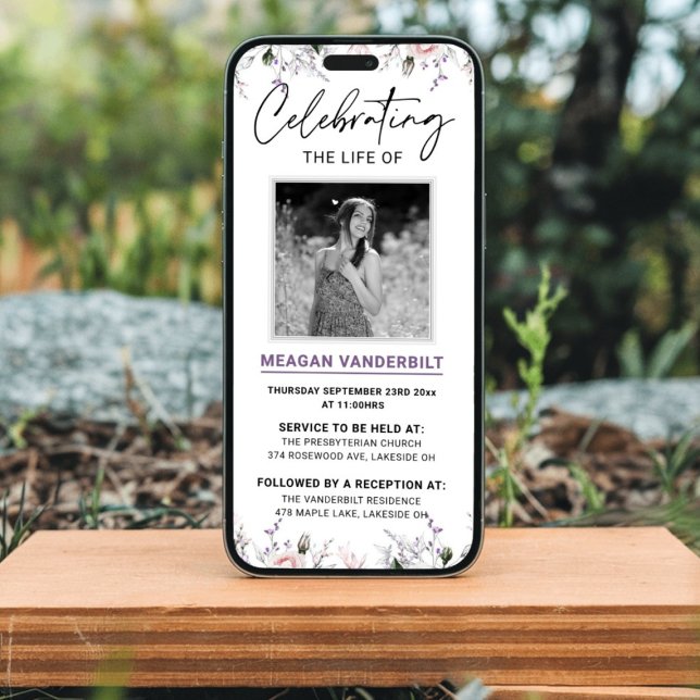 Editable Digital Floral Funerite Evite Einladung (Editable Digital Floral Funeral Evite Invitation)