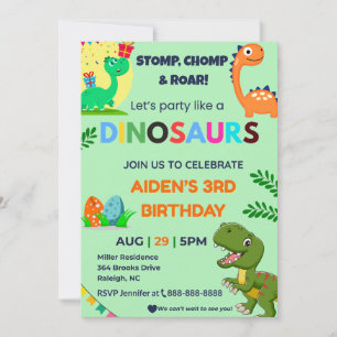 Editable Dino Birthday Einladung   Roar Party