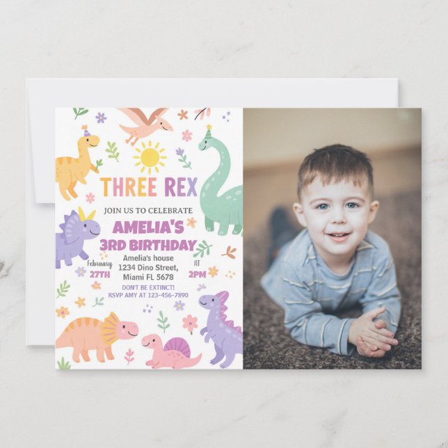 Editable Dino Party Einladung für Jungen oder Mädc (Vorderseite)