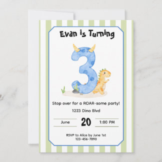 Editable Dinosaur 3rd Birthday Invitation  Einladung