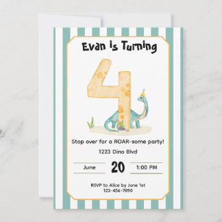 Editable Dinosaur 4th Birthday Invitation  Einladung