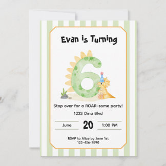Editable Dinosaur 6th Birthday Invitation  Einladung