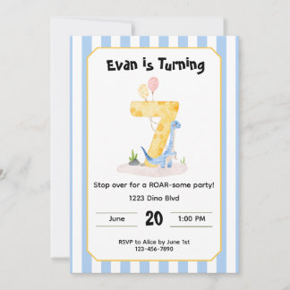 Editable Dinosaur 7th Birthday Invitation  Einladung