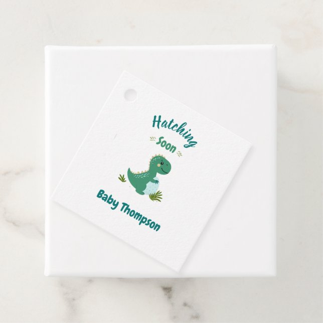 Editable Dinosaur Baby Boy Dusche Schnürung bald Geschenkanhänger (Beispiel)