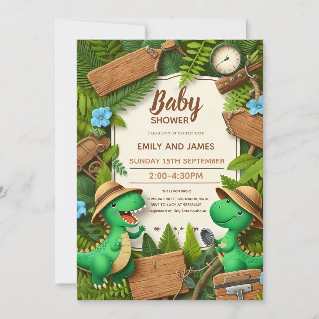 Editable Dinosaur Baby Boy Duschkarte für Jungen Einladung (Vorderseite)