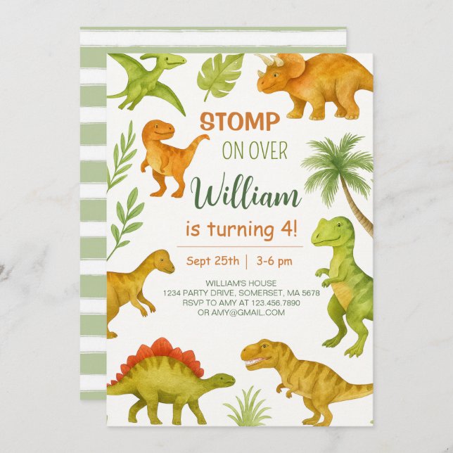 Editable Dinosaur Birthday Party Einladung (Vorne/Hinten)