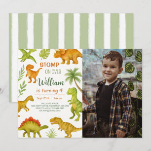 Editable Dinosaur Birthday Party Foto Einladung