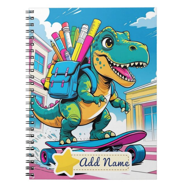 Editable Dinosaur School Notebook - Skateboard Notizblock (Vorderseite)