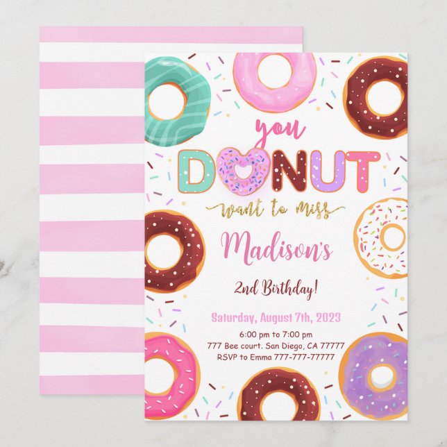 Editable Donut Birthday Party Einladung (Vorne/Hinten)