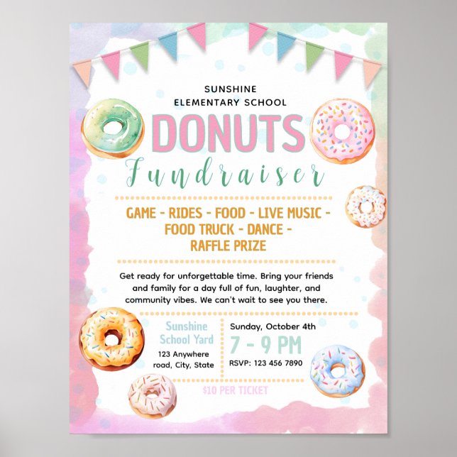 Editable donuts fundraiser flyer poster (Vorne)